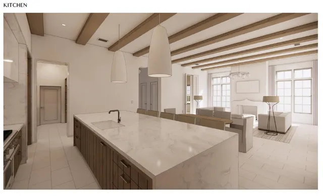 a spacious bathroom with a granite countertop sink a mirror and a bathtub