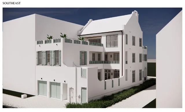 a view of a large white building