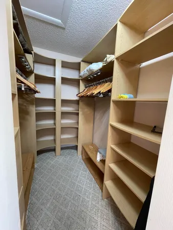 a view of walk in closet with empty racks
