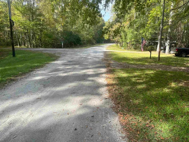 a view of a big yard with large trees
