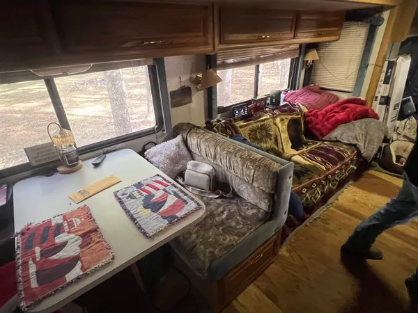 a view of a couch in a room