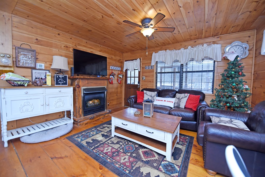 266 Mabry Lane Morganton, GA 30560 - Photo 28 of 37 a living room with furniture a flat screen tv and a fireplace