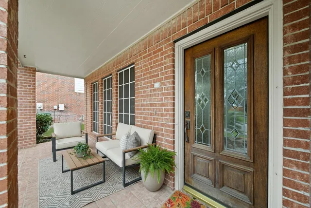 a building outdoor space with patio furniture