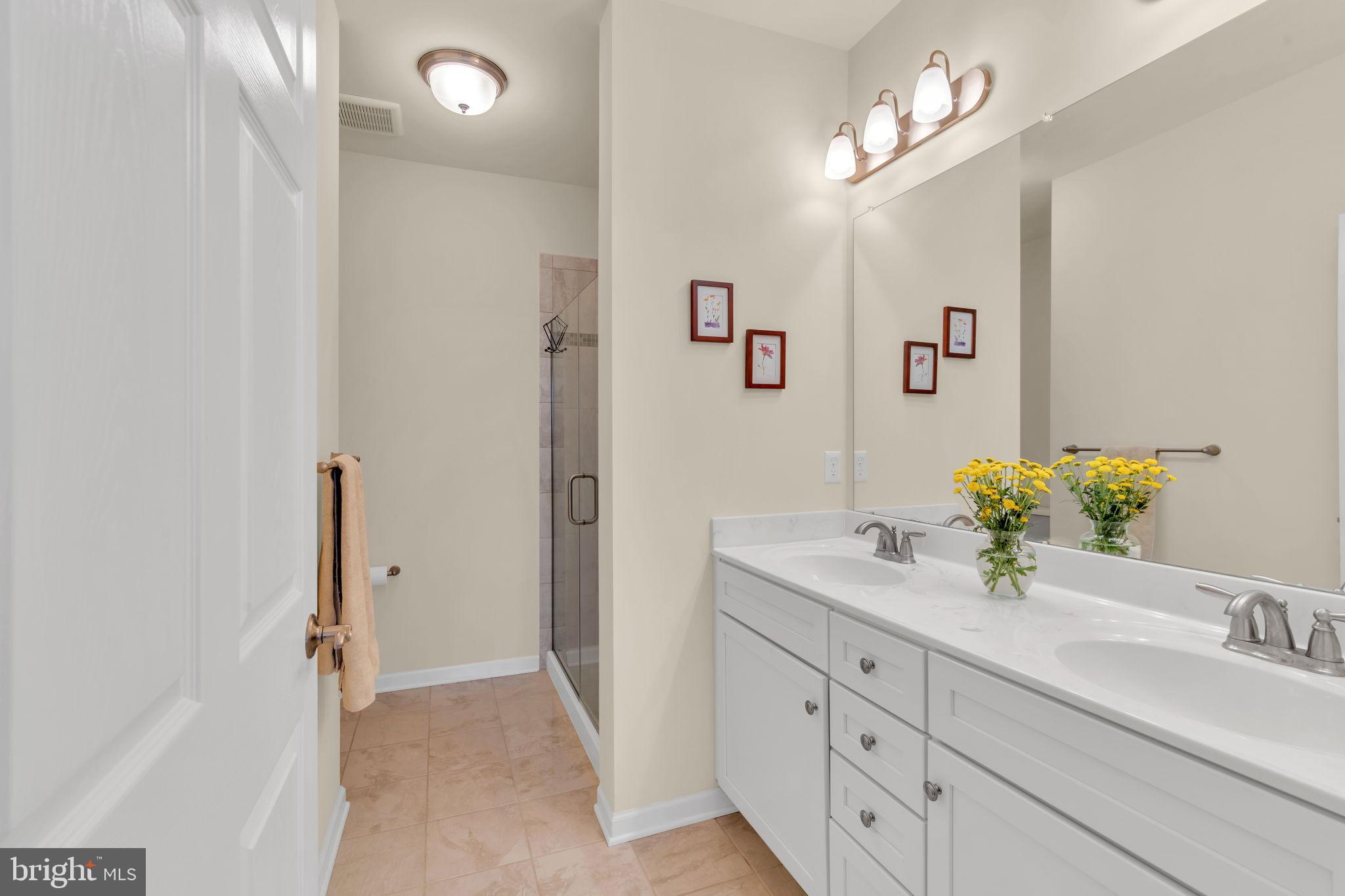 1044 Halifax Place Hamilton, NJ 08619 - Photo 16 of 39 a bathroom with a double vanity sink a mirror and a shower