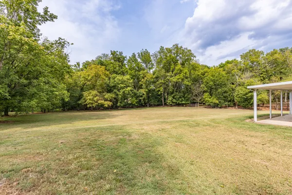 a big yard with lots of green space and trees