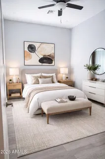 a bedroom with a bed and window