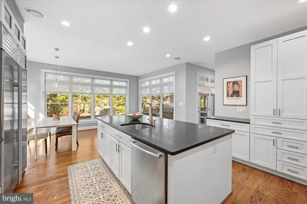 a kitchen with lots of counter top space