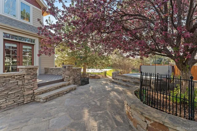a view of a bench in a yard
