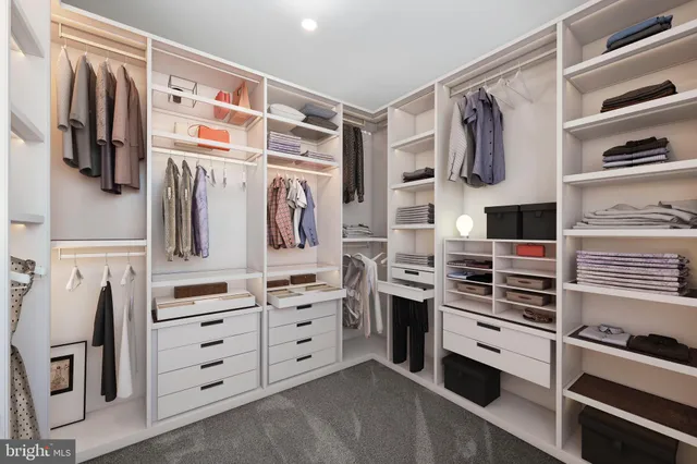 a view of walk in closet with clothes