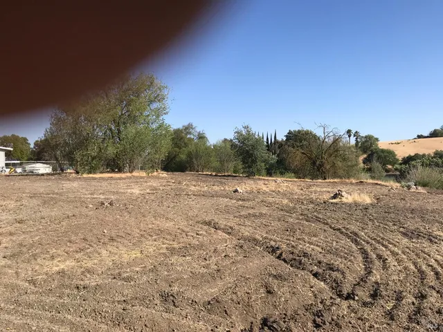 a view of a road with trees in the background