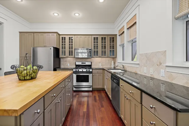 front view of a house with a patio