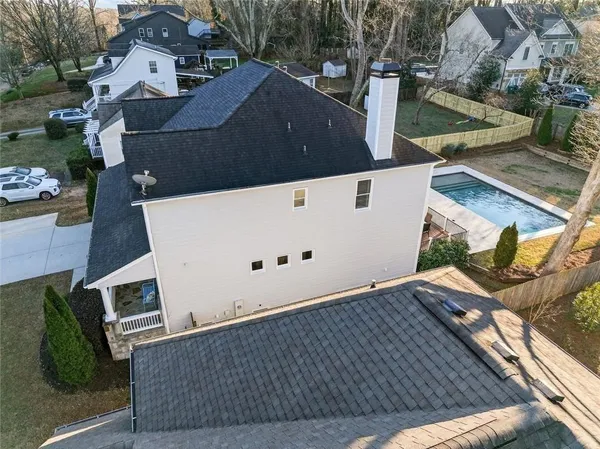an aerial view of a house