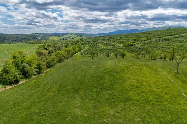 a view of an ocean and a mountain