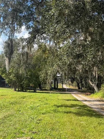 a view of swimming pool with large trees