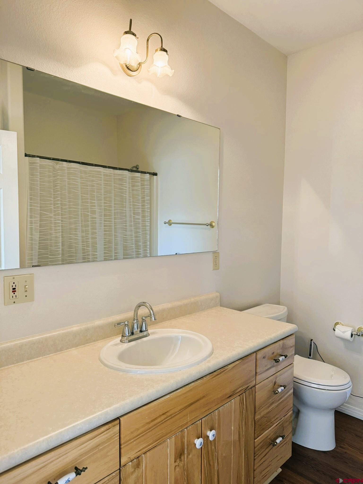 1552 Southwest Painted Fork Road Cedaredge, CO 81413 - Photo 27 of 45 a bathroom with a granite countertop sink a toilet and a bathtub