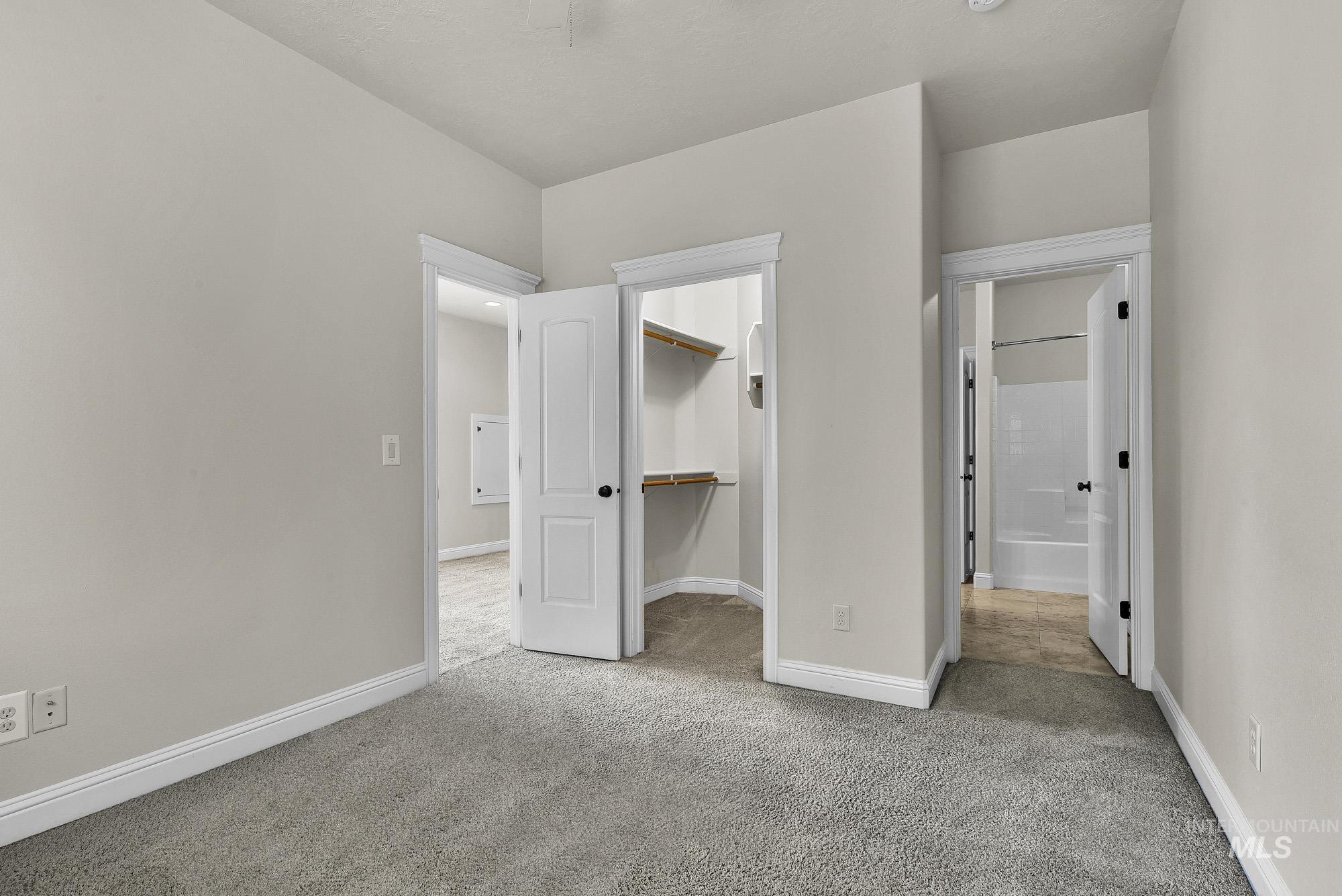 2172 West Cedar Grove Street Meridian, ID 83646 - Photo 22 of 49 Carpeted room featuring light gray walls, white trim, and a walk-in closet with built-in shelving