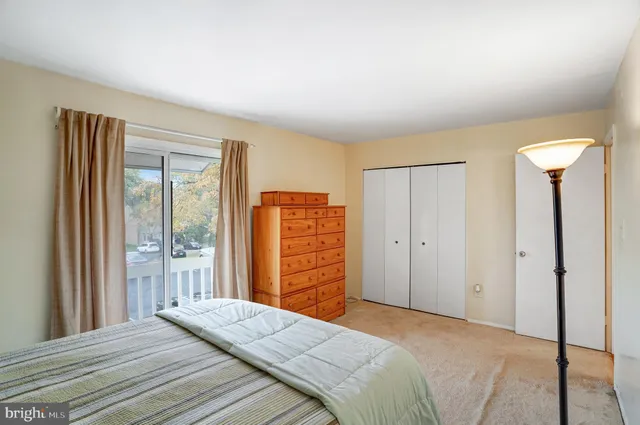 a bedroom with a bed and a closet