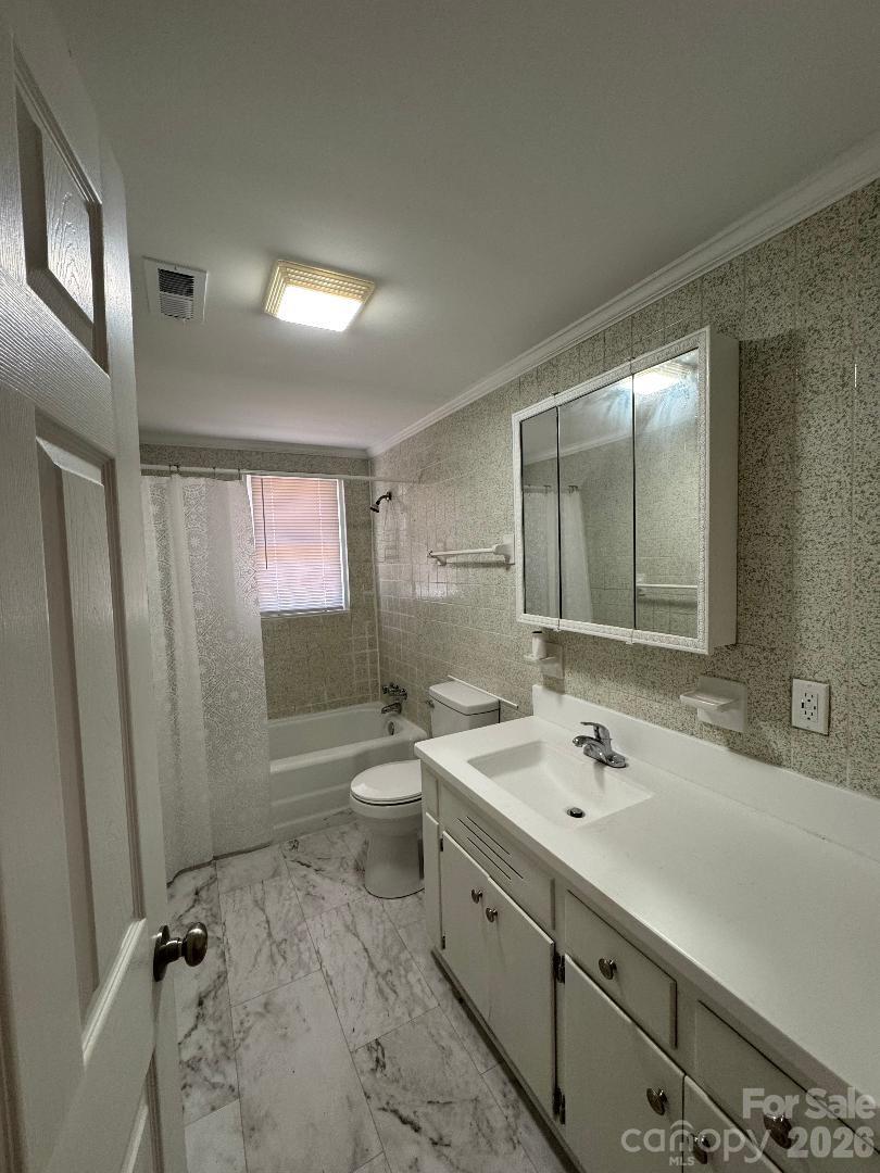 303 Green Street Biscoe, NC 27209 - Photo 10 of 15 a bathroom with a sink a toilet a mirror and shower