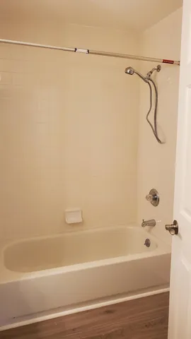 a bathroom with a shower and a bath tub