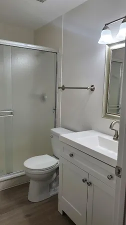 a bathroom with a sink a toilet and a mirror