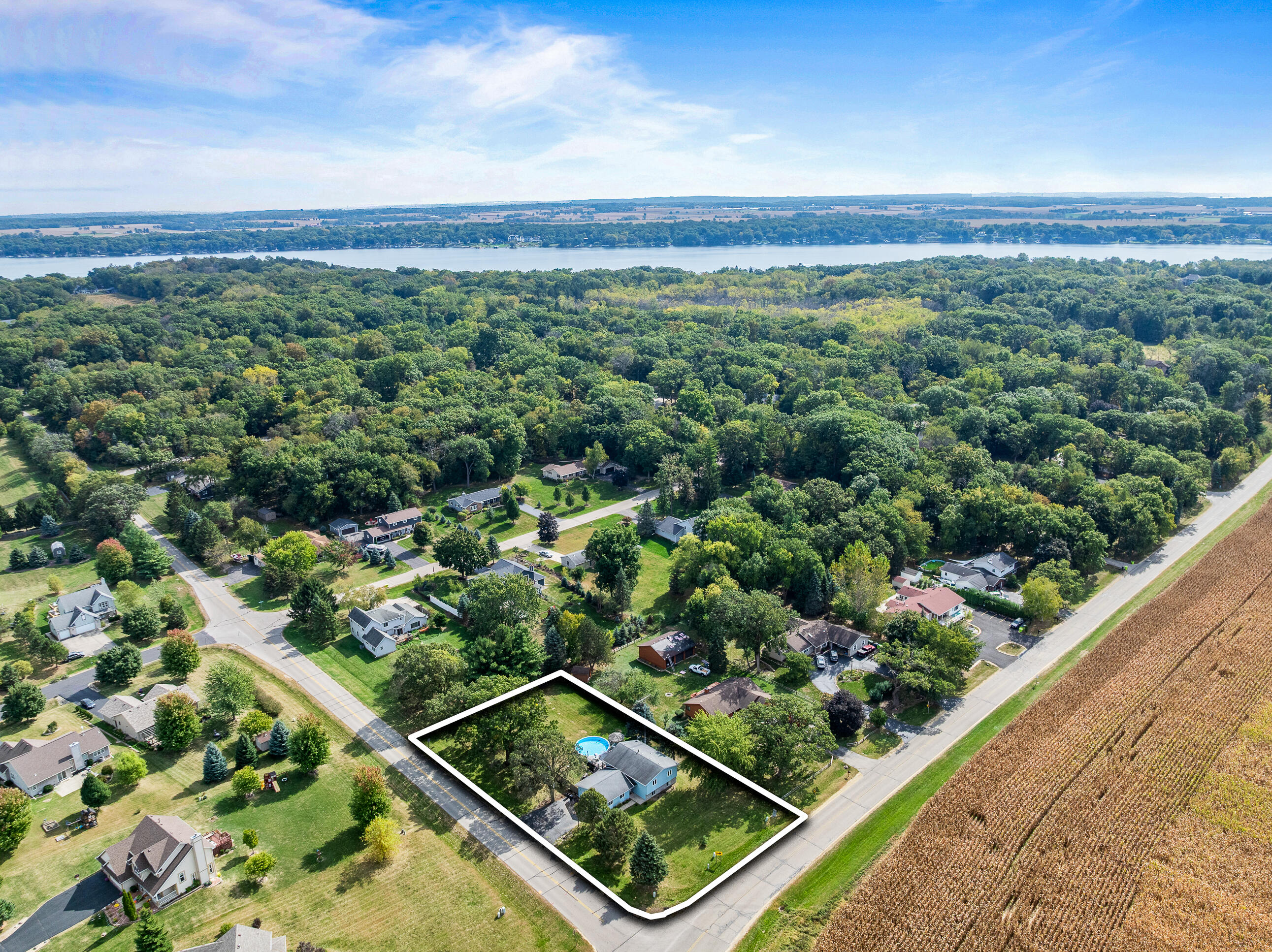 2212 Borg Road Delavan, WI 53115 - Photo 15 of 15 Wide aerial panorama featuring Delavan Lake in full view. The property's location offers easy access to lake recreation, dining, and seasonal events.
