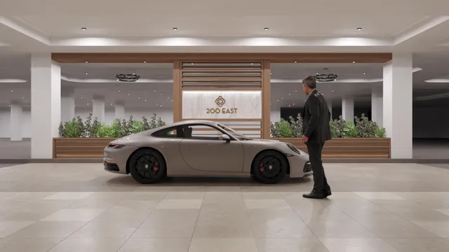 a car parked in a garage