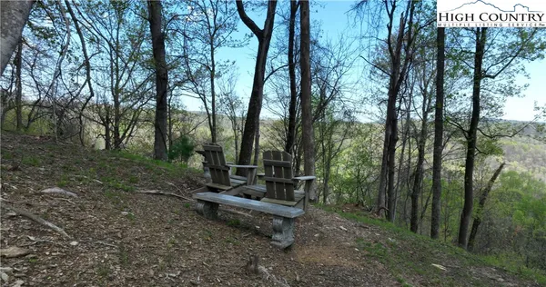 a wooden bench sitting in the middle of a forest