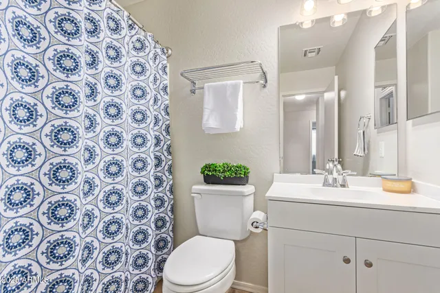 a bathroom with a sink a toilet and a mirror