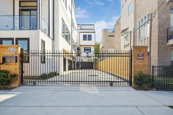 a view of a brick building from a balcony