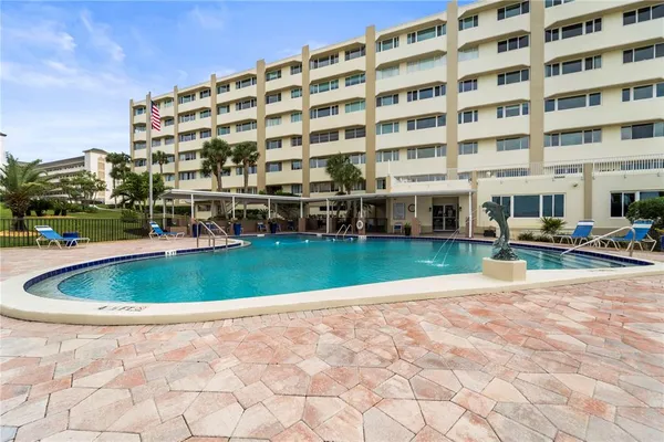 a view of a lake with a building