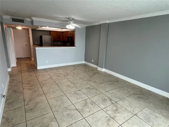 a view of a porch with wooden floor
