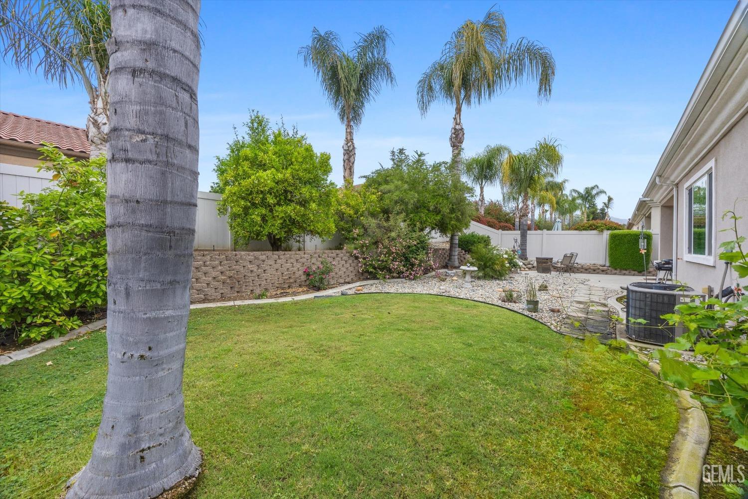 Undisclosed Address Bakersfield, CA 93306 - Photo 46 of 48 a backyard of a house with table and chairs plants and large tree