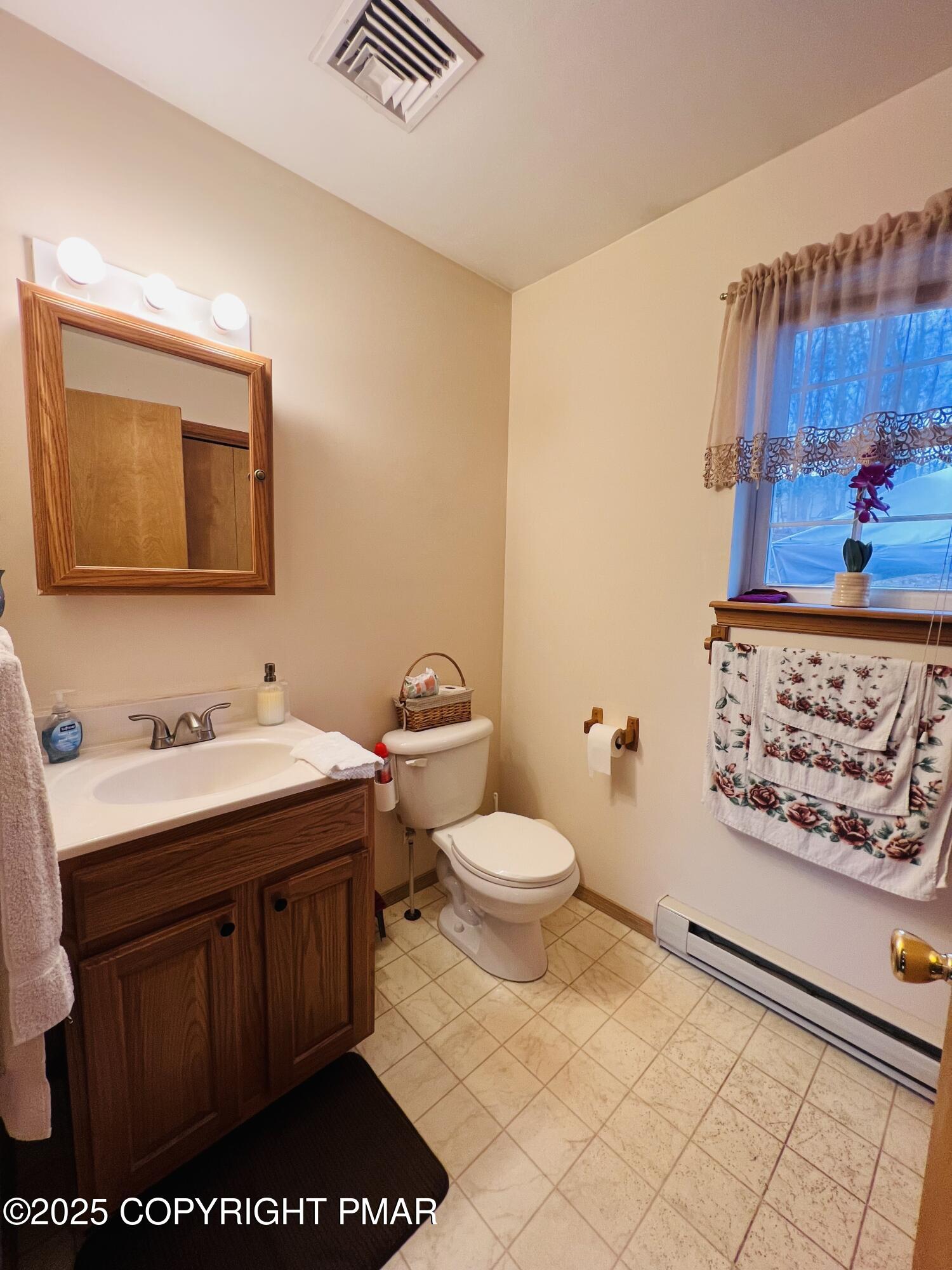 4373 Pine Ridge Drive East Bushkill, PA 18324 - Photo 26 of 39 a bathroom with a toilet a sink and a mirror