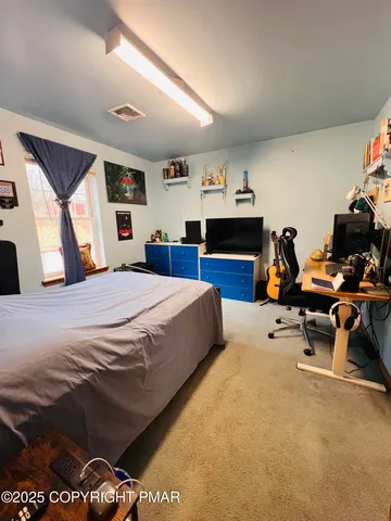 a bedroom with a bed and dresser