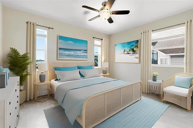 a bedroom with a bed a couch and a window