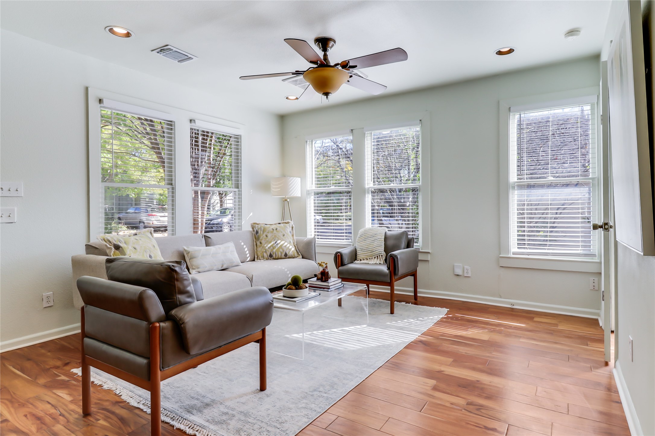 1105 West 43rd Street Austin, TX 78756 - Photo 5 of 22 Living area featuring plenty of natural light, light wood floors, and recessed lighting