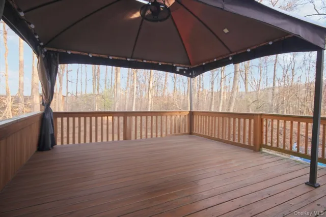 a view of a black and white umbrella