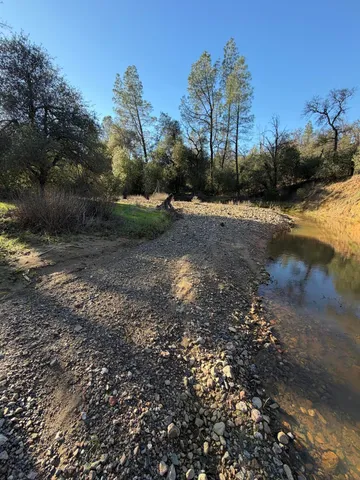 a view of a field with trees in the background