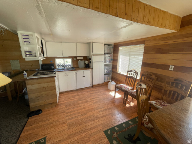 4648 West Taylor Flt Road Salina, UT 84654 - Photo 3 of 20 Kitchen and dining area featuring wood-finish flooring and paneled walls
