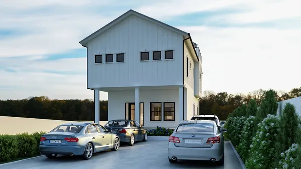 a car parked in front of a house