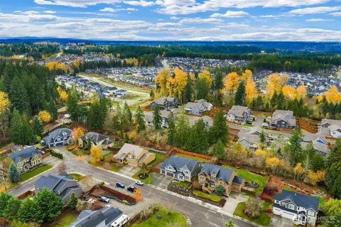 a view of a lake with a city