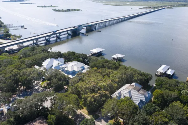 a view of a lake with a house