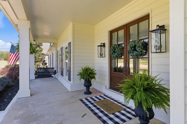 a potted plant in front of a house