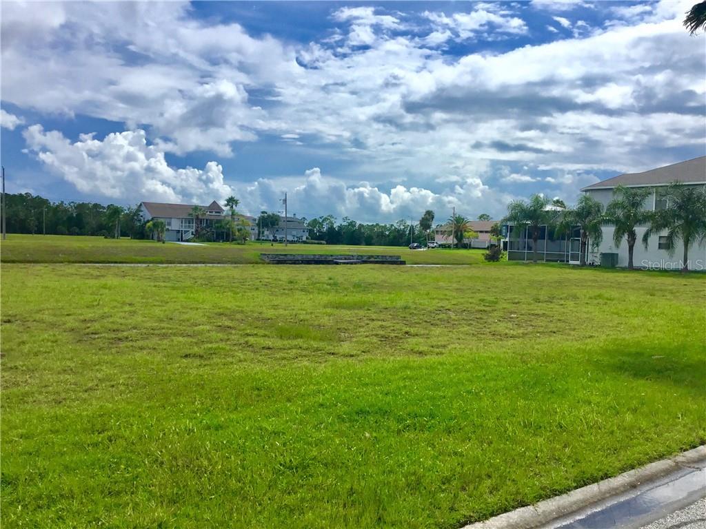 a view of a big yard with an trees