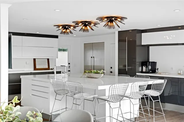 a view of kitchen and dining area with furniture