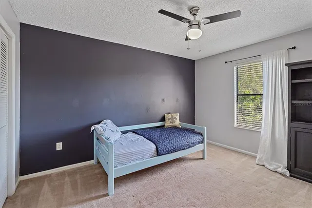 a living room with a bed furniture and a window