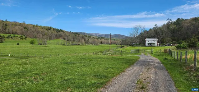 a view of a grassy field with trees