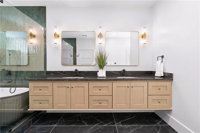 a view of a swimming pool with a patio