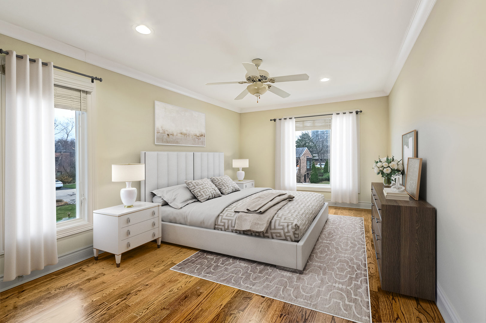2-s719 Williamsburg Court Oak Brook, IL 60523 - Photo 29 of 48 a spacious bedroom with a large bed couch and windows