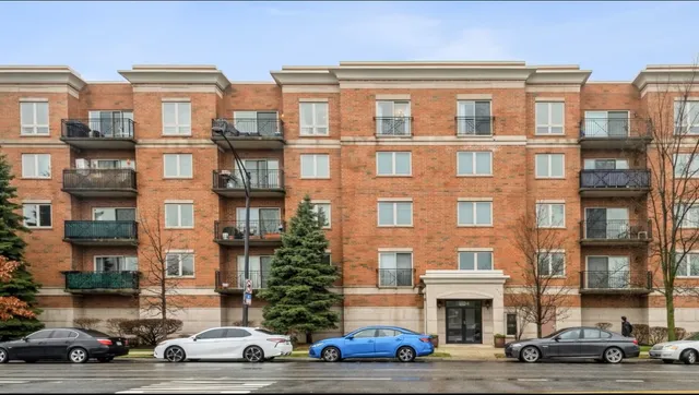 a front view of a building with street view